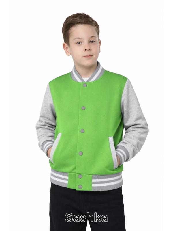 Бомбер для хлопчика Sashka трикотажний (двунитка) салатово-сірий, розмір 98-182